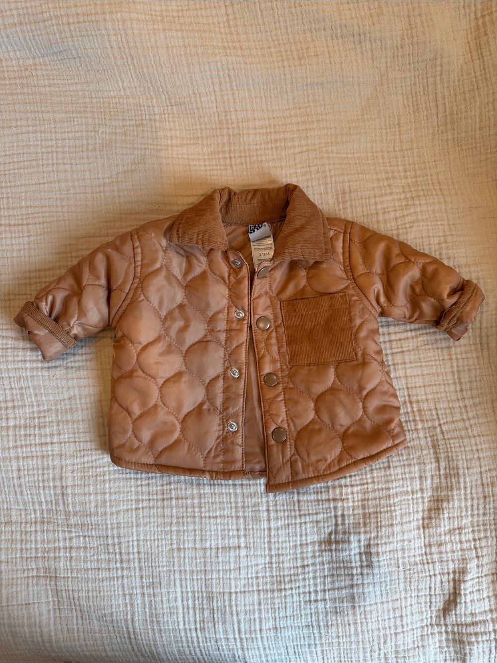 Quilted Tan Infant Jacket with Corduroy Collar